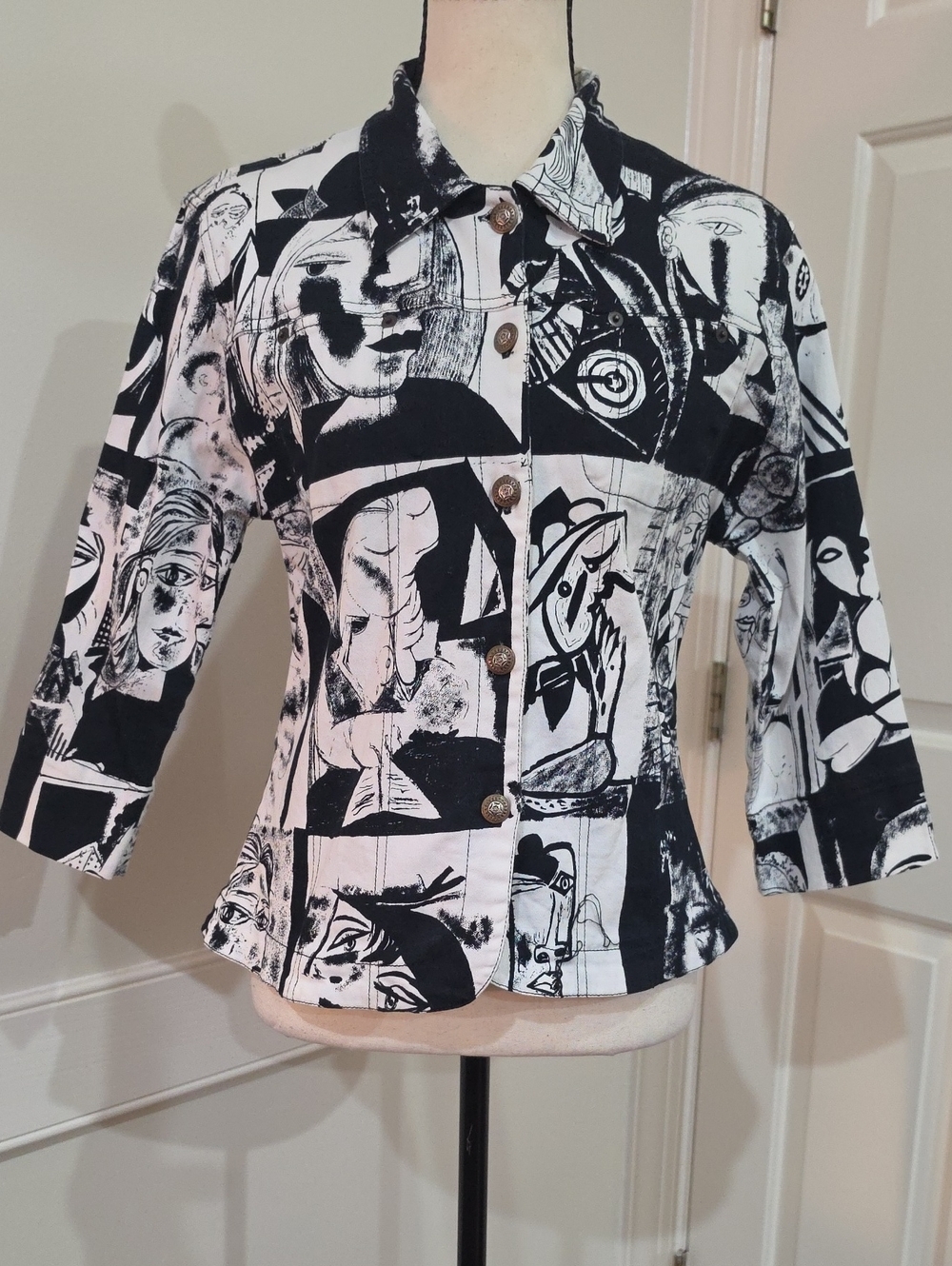 Vintage 90s/Y2K Kaktus Picasso Abstract Faces Art-to-Wear Jacket - Size L